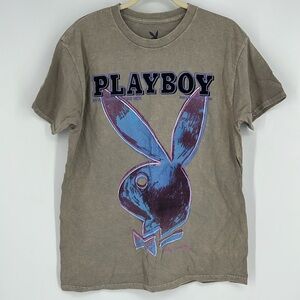 PLAYBOY Brown Tee with Blue Graphic